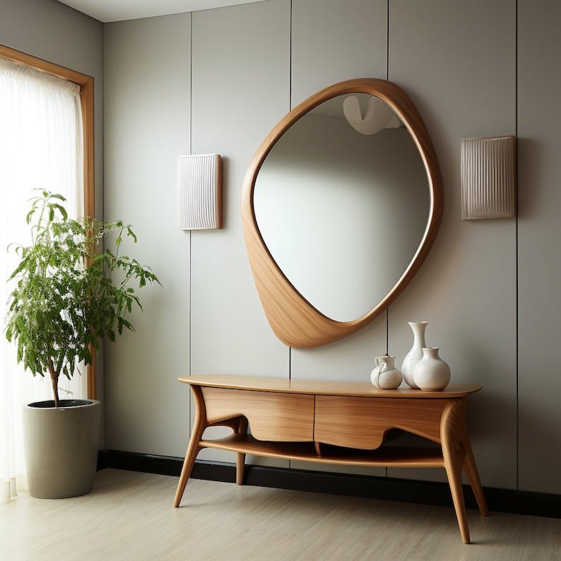 Asymmetrical Wooden Frame Mirror | Irregular Home Decor Mirror mirror frame - Bone Inlay Furnitures