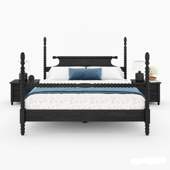 Black Color Handmade Wooden Designer Bed Beds & Bed Frames - Bone Inlay Furnitures