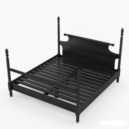 Black Color Handmade Wooden Designer Bed Beds & Bed Frames - Bone Inlay Furnitures