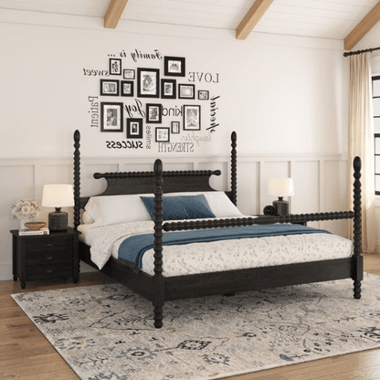 Black Color Handmade Wooden Designer Bed Beds & Bed Frames - Bone Inlay Furnitures