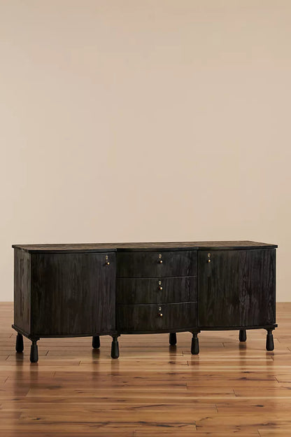 Black Wooden Handmade Media Console Table with Storage Media Console Table - Bone Inlay Furnitures