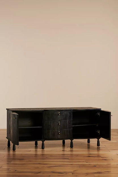 Black Wooden Handmade Media Console Table with Storage Media Console Table - Bone Inlay Furnitures