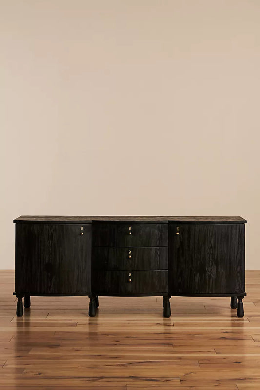 Black Wooden Handmade Media Console Table with Storage Media Console Table - Bone Inlay Furnitures