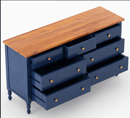 Blue Wooden Hand Carved Chest of Seven Drawer Dresser Chest of Drawer - Bone Inlay Furnitures