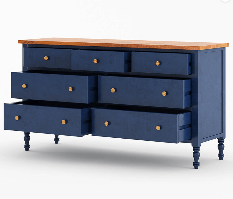 Blue Wooden Hand Carved Chest of Seven Drawer Dresser Chest of Drawer - Bone Inlay Furnitures