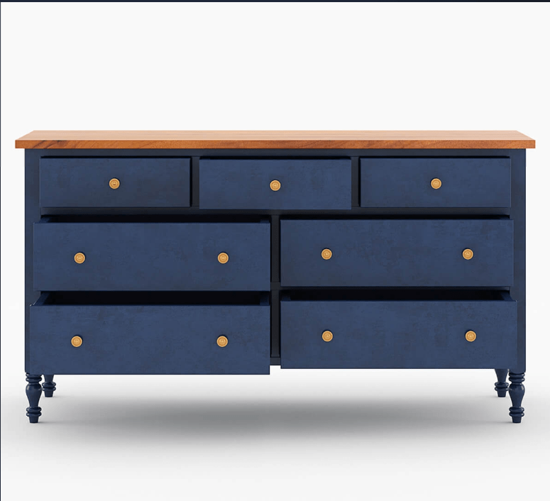 Blue Wooden Hand Carved Chest of Seven Drawer Dresser Chest of Drawer - Bone Inlay Furnitures