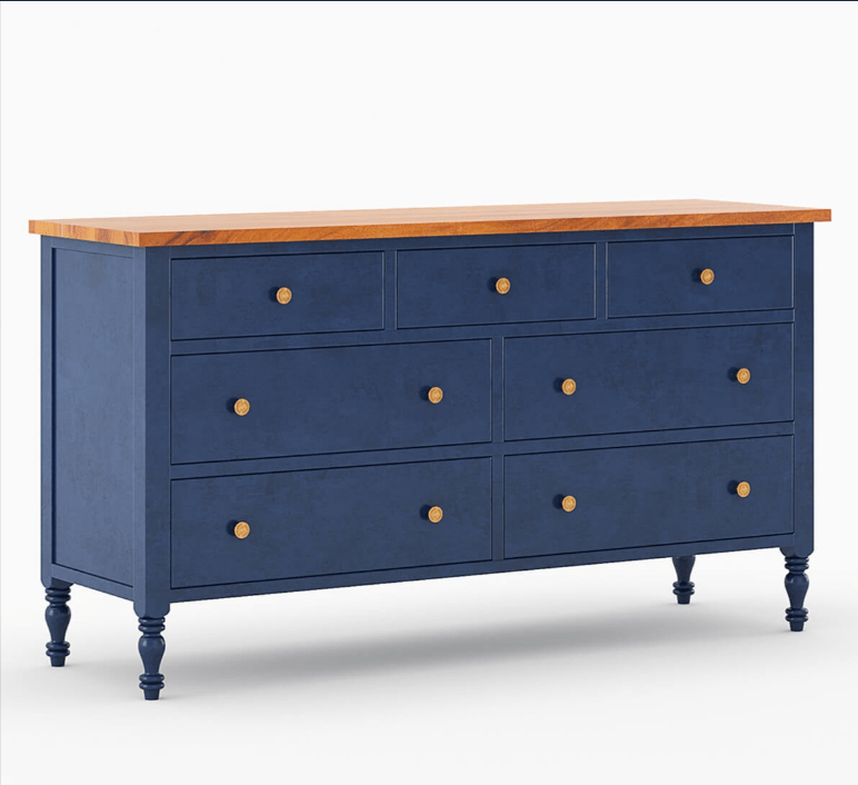 Blue Wooden Hand Carved Chest of Seven Drawer Dresser Chest of Drawer - Bone Inlay Furnitures