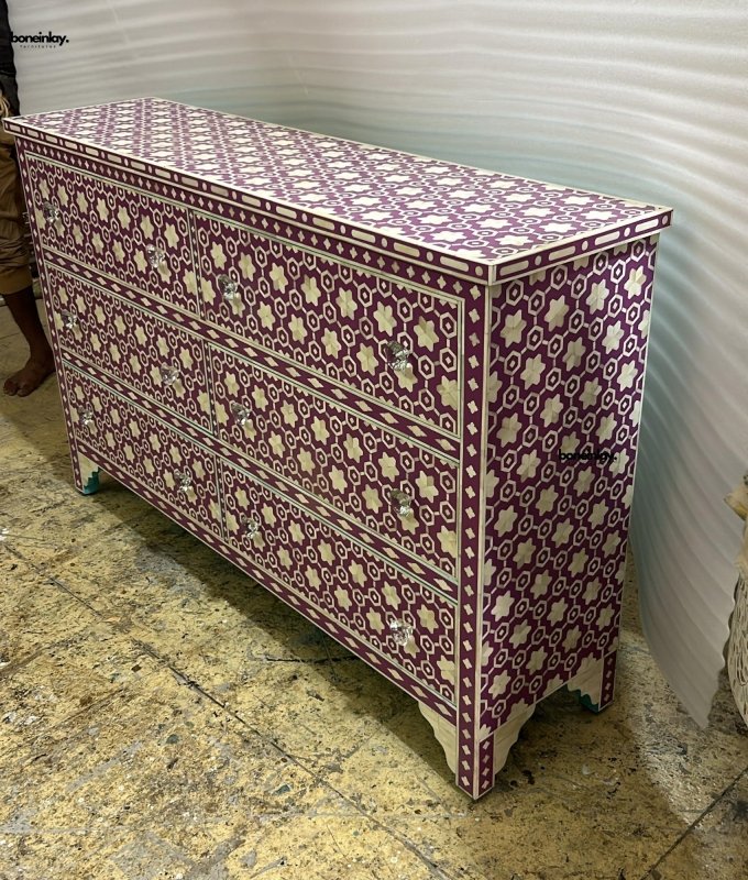 Bone inlay Chest of Dresser Handmade with Six Drawer Chest of Drawers - Bone Inlay Furnitures