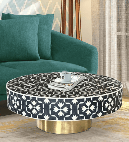 Bone Inlay Coffee Table in Black Color | Handmade Conversation Center Table Coffee Table - Bone Inlay Furnitures