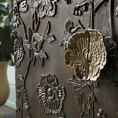 Brown Floral Design Miri Hand Carved Sideboard Buffet & Sideboard - Bone Inlay Furnitures