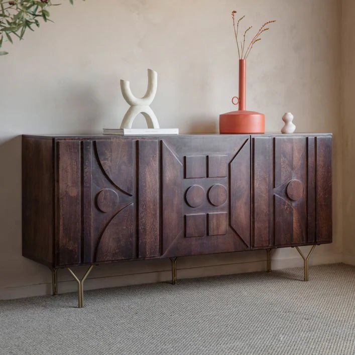 Designer Alto Sideboard Buffet Table Dark Brown with Three Doors Buffet & Sideboard - Bone Inlay Furnitures