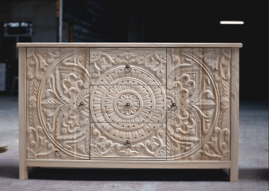 Designer Handmade Natural Wood Sideboard Buffet with Three Drawers and Two Doors Buffet & Sideboard - Bone Inlay Furnitures