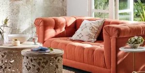 Designer Handmade Orange Sofa Sofa - Bone Inlay Furnitures