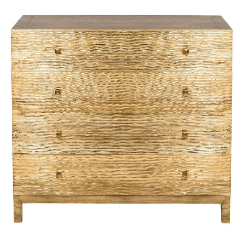 Designer Wave Brass Chest of Four Drawers with Metal Sliders Chest of Drawers - Bone Inlay Furnitures