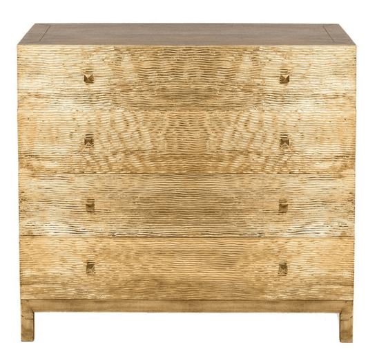 Designer Wave Brass Chest of Four Drawers with Metal Sliders Chest of Drawers - Bone Inlay Furnitures