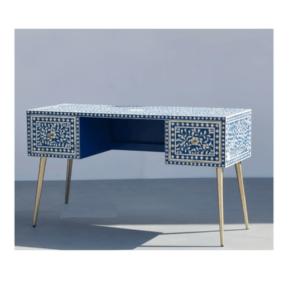 Exclusive Bone inlay Work Desk | Handmade Bone Inlay Console Table in Blue Color console table - Bone Inlay Furnitures