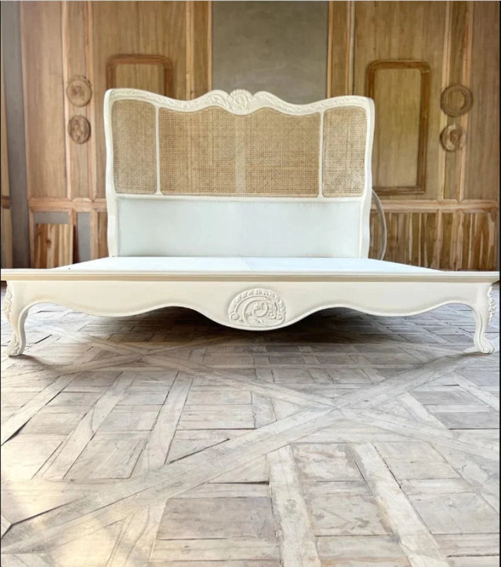 Flower Style Hand Carved Bed Frame with High Headboard Beds & Bed Frames - Bone Inlay Furnitures