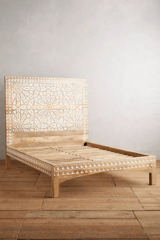 Hand-carved Albaron Bed | Handmade Platform Bed with Headboard Beds & Bed Frames - Bone Inlay Furnitures