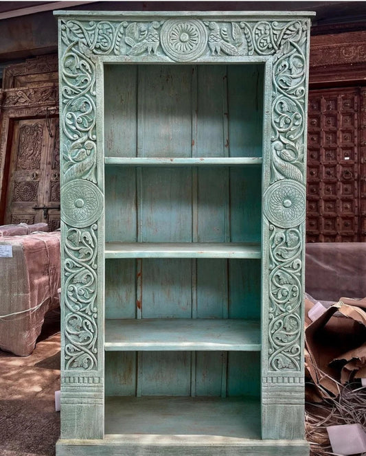 Hand Carved Antique Design Wooden Bookshelf | Book Case with Four Shelf Bookshelf - Bone Inlay Furnitures