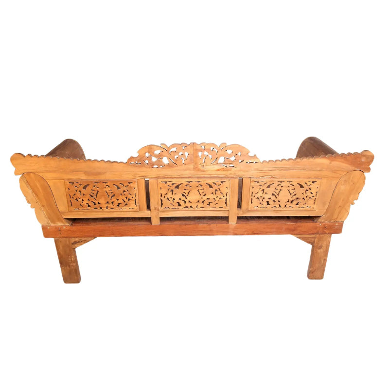 Hand Carved Bali Teak Daybed with Carving Rails in Natural Color Daybed - Bone Inlay Furnitures