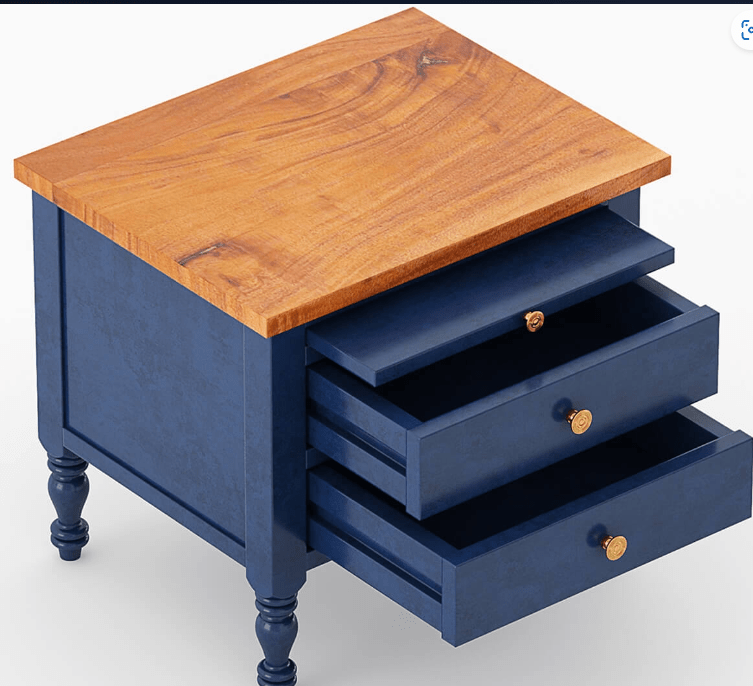 Hand Carved Blue Color Nightstand Nightstand - Bone Inlay Furnitures