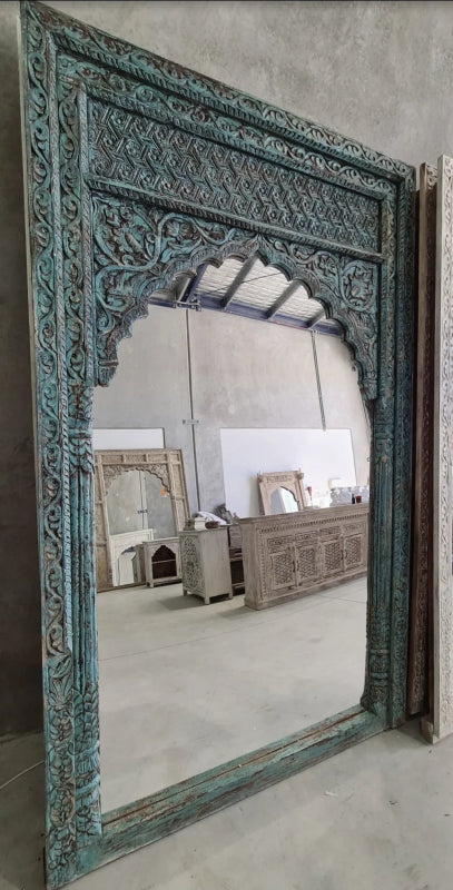 Hand Carved Extra Large Jharokha Leaner Standing Floor Mirror mirror frame - Bone Inlay Furnitures