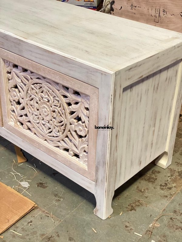 Hand Carved Floral wooden Media Unit Cabinet - Bone Inlay Furnitures