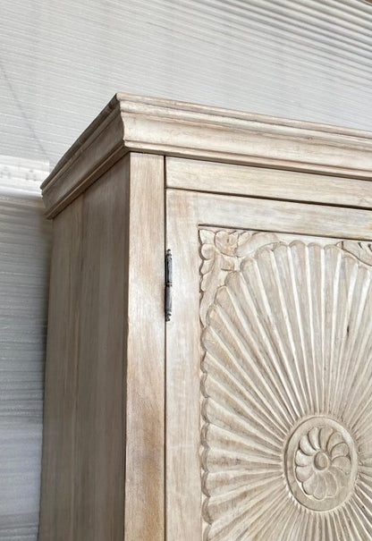 Hand - Carved Indian Design Vintage Armoire Wardrobe | Indian Furniture Armoire - Bone Inlay Furnitures