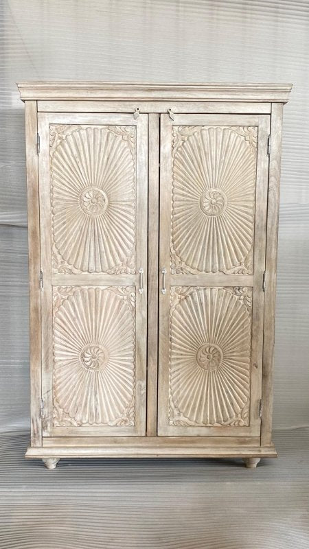 Hand - Carved Indian Design Vintage Armoire Wardrobe | Indian Furniture Armoire - Bone Inlay Furnitures