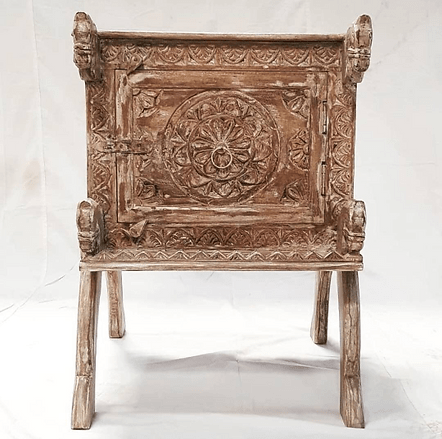 Hand Carved Indian Nightstand Table with One Door Nightstand - Bone Inlay Furnitures