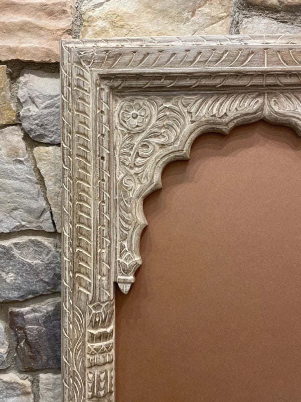 Hand Carved Indian Wooden Floral Pattern Mirror mirror frame - Bone Inlay Furnitures