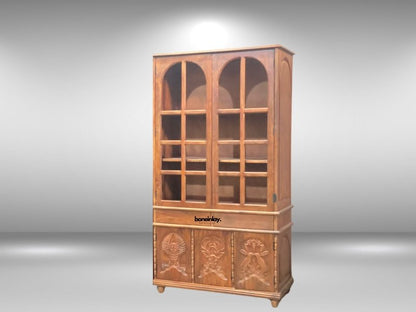 Hand Carved Large Menagerie Cupboard with Display Glass Armoire - Bone Inlay Furnitures