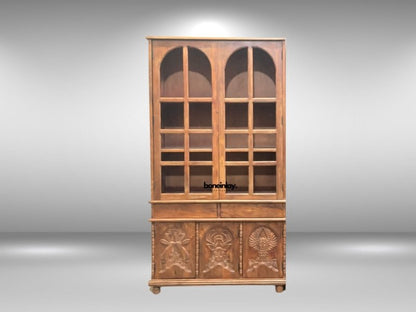 Hand Carved Large Menagerie Cupboard with Display Glass Armoire - Bone Inlay Furnitures