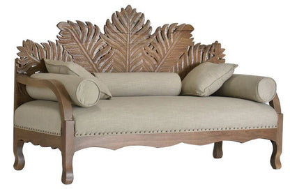 Hand Carved Leaf Design Natural Wood Daybed Bench Daybed - Bone Inlay Furnitures