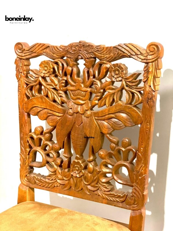 Hand Carved Meangerie Style Bee Design Dining Chair Dining Chair - Bone Inlay Furnitures