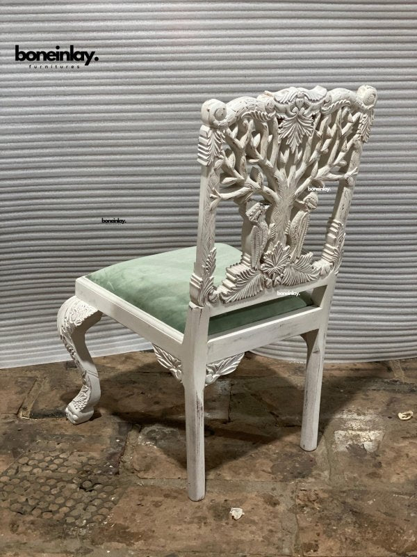 Hand - carved Menagerie Dining Chair | Exotic Wooden Dining Table Chair | Set of Two Chairs Dining Chair - Bone Inlay Furnitures