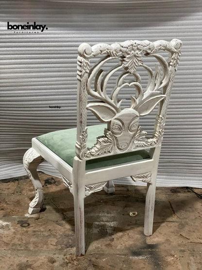 Hand - carved Menagerie Dining Chair | Exotic Wooden Dining Table Chair | Set of Two Chairs Dining Chair - Bone Inlay Furnitures