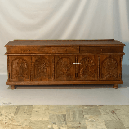 Hand Carved Menagerie Media Unit Table Media Console Table - Bone Inlay Furnitures