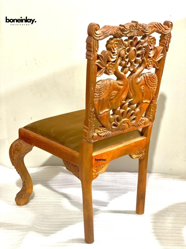 Hand Carved Menagerie Style Elephant Design Dining Chair Dining Chair - Bone Inlay Furnitures