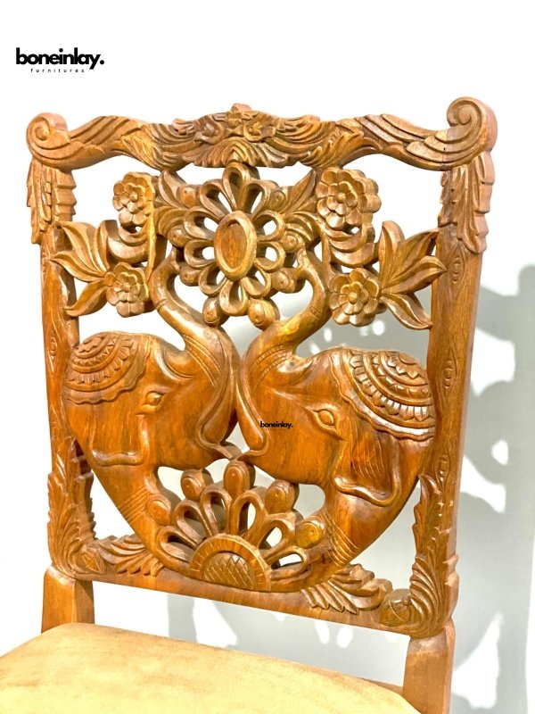 Hand Carved Menagerie Style Elephant Design Dining Chair Dining Chair - Bone Inlay Furnitures