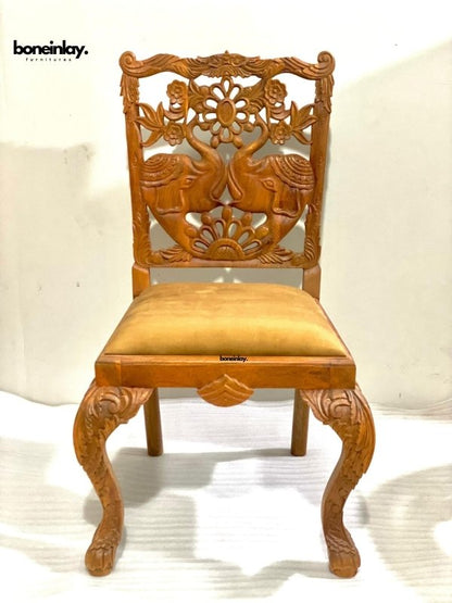 Hand Carved Menagerie Style Elephant Design Dining Chair Dining Chair - Bone Inlay Furnitures