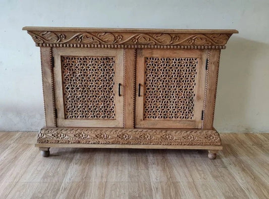 Hand Carved Natural Wooden Two Doors Entryway Cabinet Cabinet - Bone Inlay Furnitures