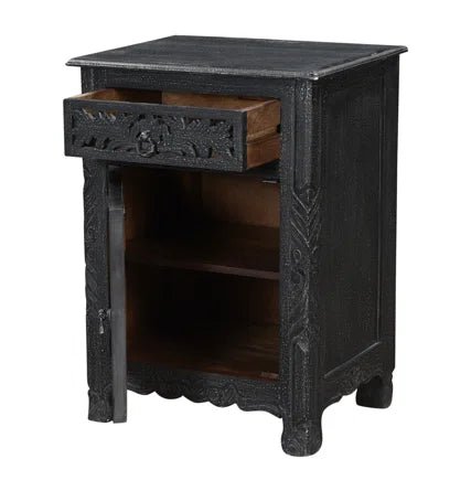 Hand Carved Nightstand Table in Black Color Nightstand - Bone Inlay Furnitures