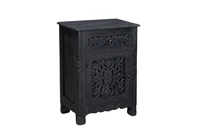 Hand Carved Nightstand Table in Black Color Nightstand - Bone Inlay Furnitures