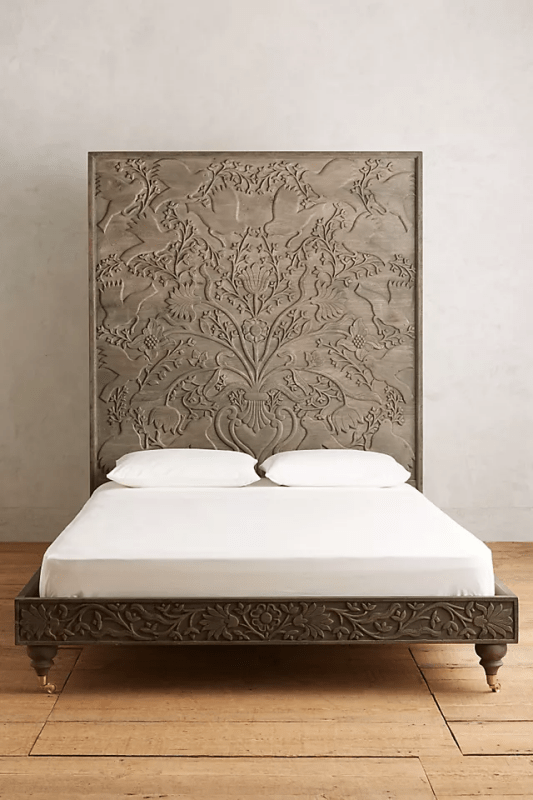 Hand - carved Odelina Bed Indian Design Solid Wooden | Indian Furniture Beds & Bed Frames - Bone Inlay Furnitures