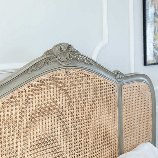 Hand Carved Rattan Low Footboard Luxury Bed Beds & Bed Frames - Bone Inlay Furnitures