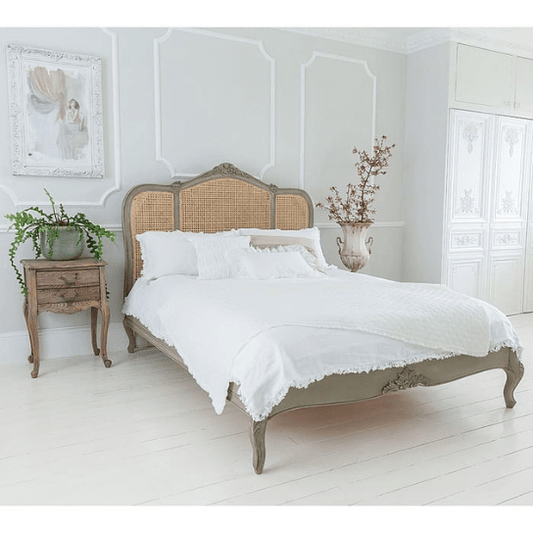 Hand Carved Rattan Low Footboard Luxury Bed Beds & Bed Frames - Bone Inlay Furnitures