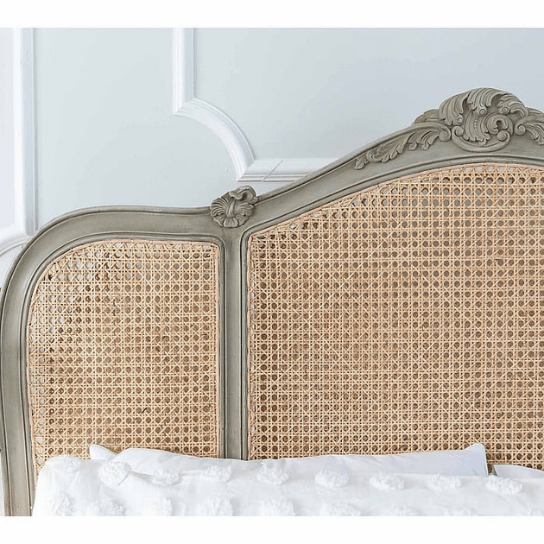 Hand Carved Rattan Low Footboard Luxury Bed Beds & Bed Frames - Bone Inlay Furnitures