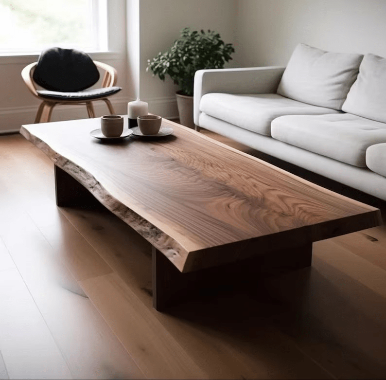 Hand Carved Slab Organic Shape Natural Wood Centre Table Coffee Table - Bone Inlay Furnitures