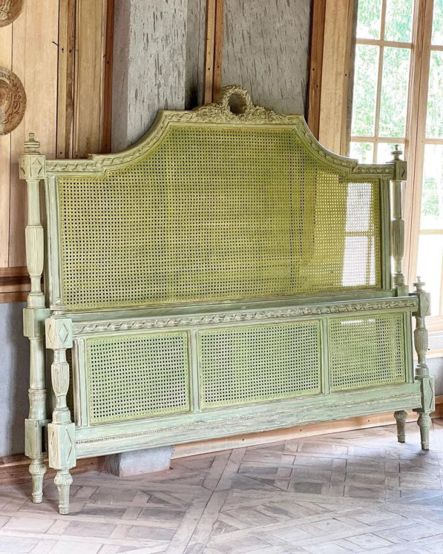 Hand Carved Solid Wood Canning Bed with Flower Style Headboard Beds & Bed Frames - Bone Inlay Furnitures